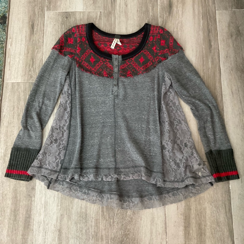 Free People We The Free Thermal Fair Isle Tunic Top size Small